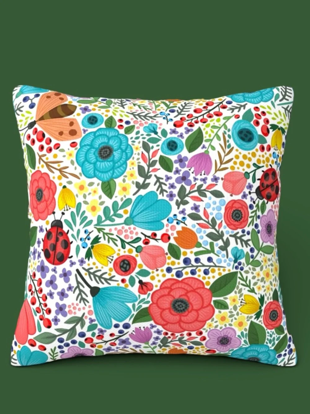 NWOT Ladybug Floral Double-Sided 18x18 Throw Pillow Cover